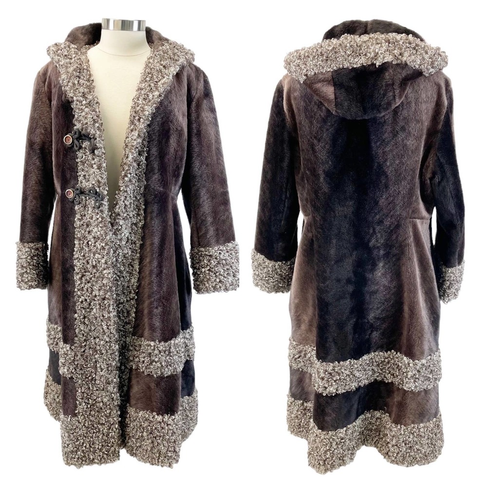 Vintage La France Dynel & Mohair Overcoat Hooded Classic Fur Women's M/L
